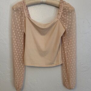 Lush Elegant Cream Sheer Long Sleeve Top Small